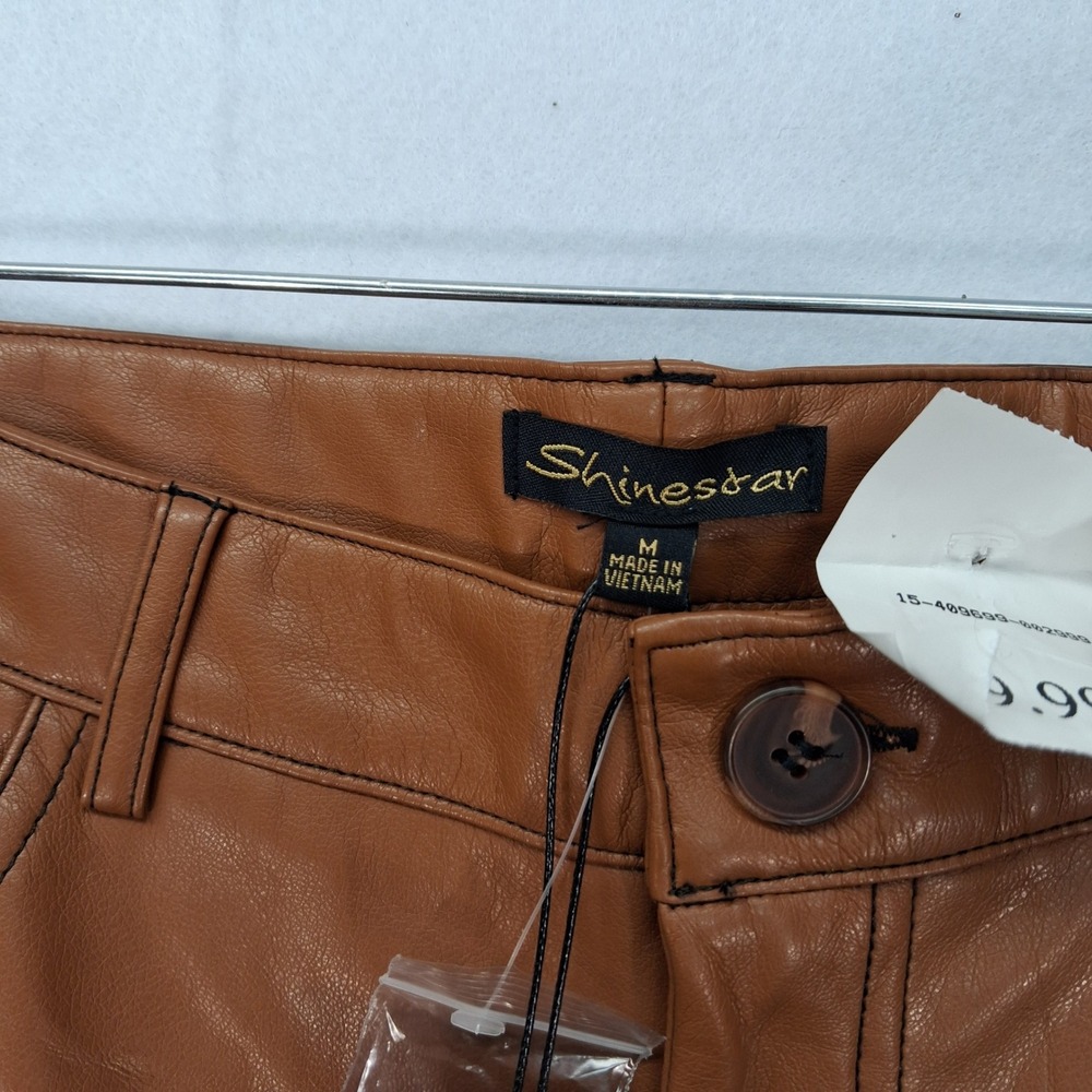 Shinestar Pants Womens Medium SP5351 Brown Vegan Leather Straight Leg NEW - Picture 4 of 9